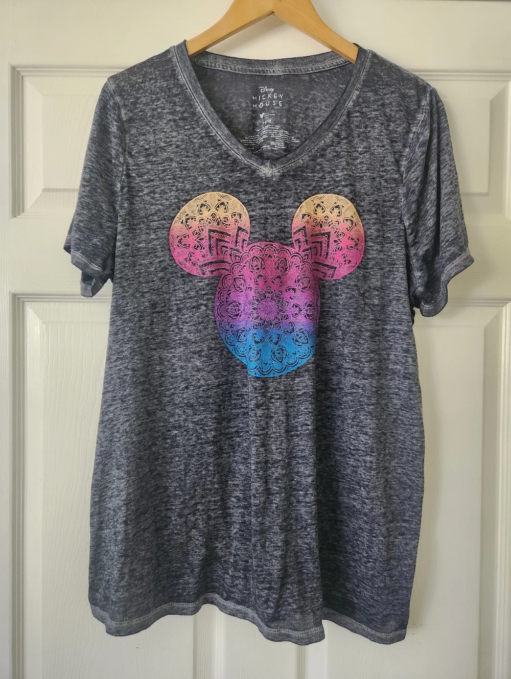 Disney Mickey Mouse Gradient Mandala Tee - Charcoal Gray - Women's XL - Picture 1 of 6